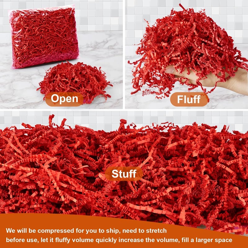 Darfukei Crinkle Paper Filler, Valentine's Day Shredded Paper For Gift Baskets 1/2LB (8 oz) Red for New Year's gift Baskets Grass, Crinkle Cut Papers Shred For Birthdays, Weddings,Boxes Bags, Basket Filler ,Anniversaries,Gift Wrapping - Image 4